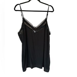 NEW MITTOSHOP Satin look Basic Instinct Black Lace Trim Cami Tank 1X